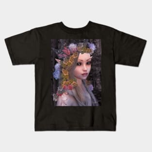 Portrait of fairy with leaves and flowers Kids T-Shirt